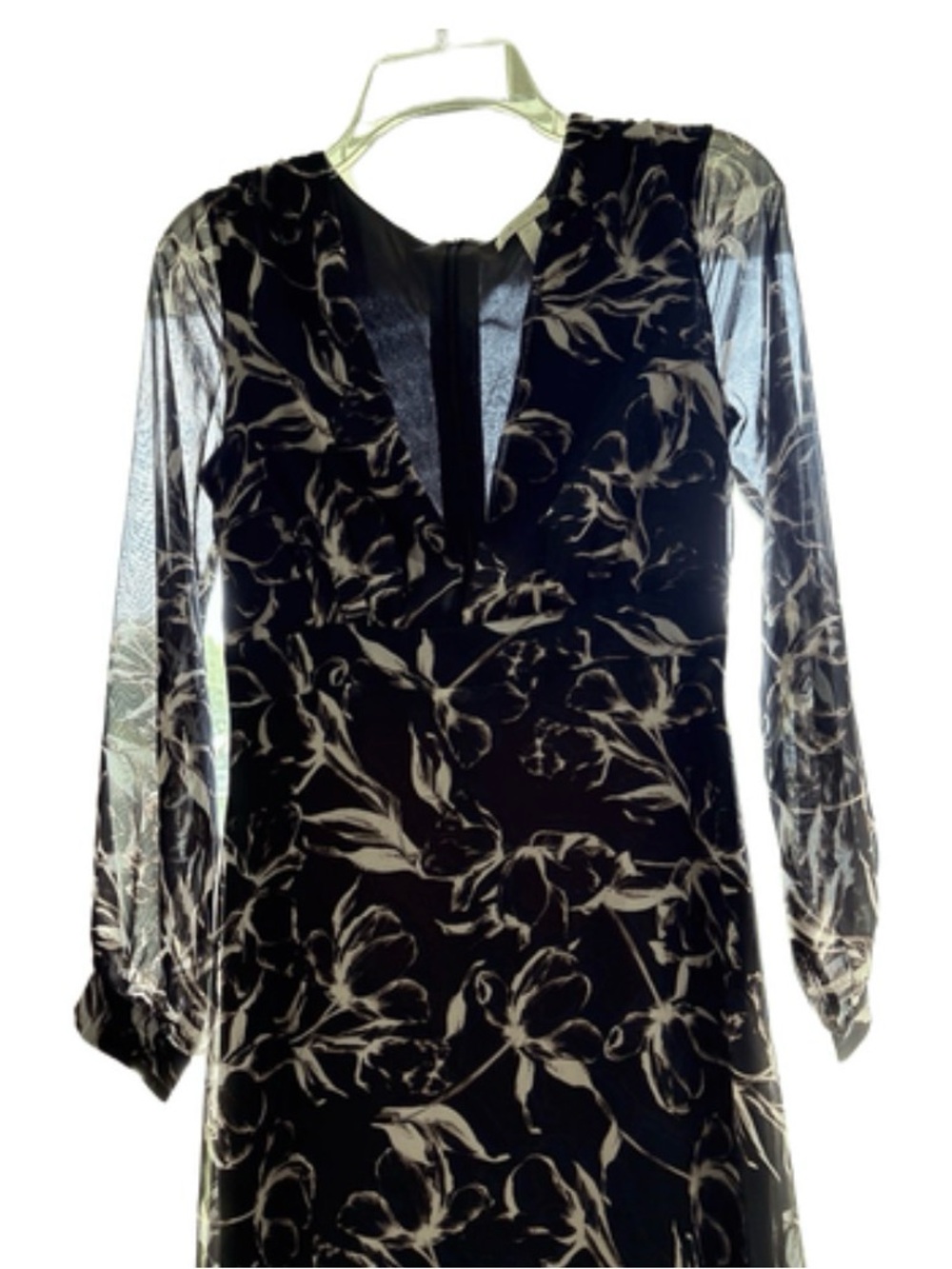 Leith Nordstrom Black Floral Maxi Dress XS | Sheer Sleeves | Elegant - Picture 2 of 3